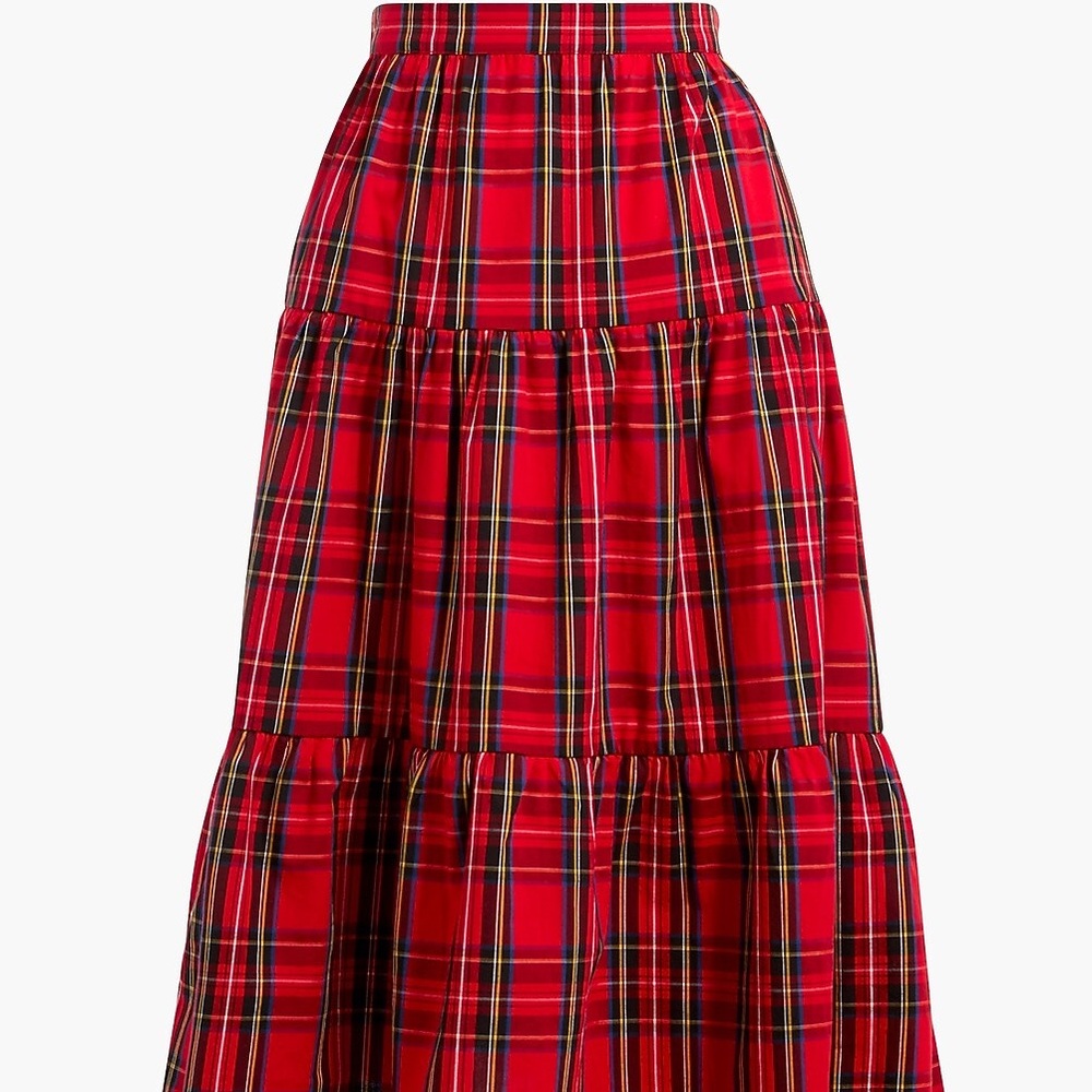 J. Crew Red Plaid Midi Skirt